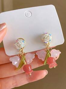 1對超級溫柔可愛的法式玫瑰花形耳環,簡單設計