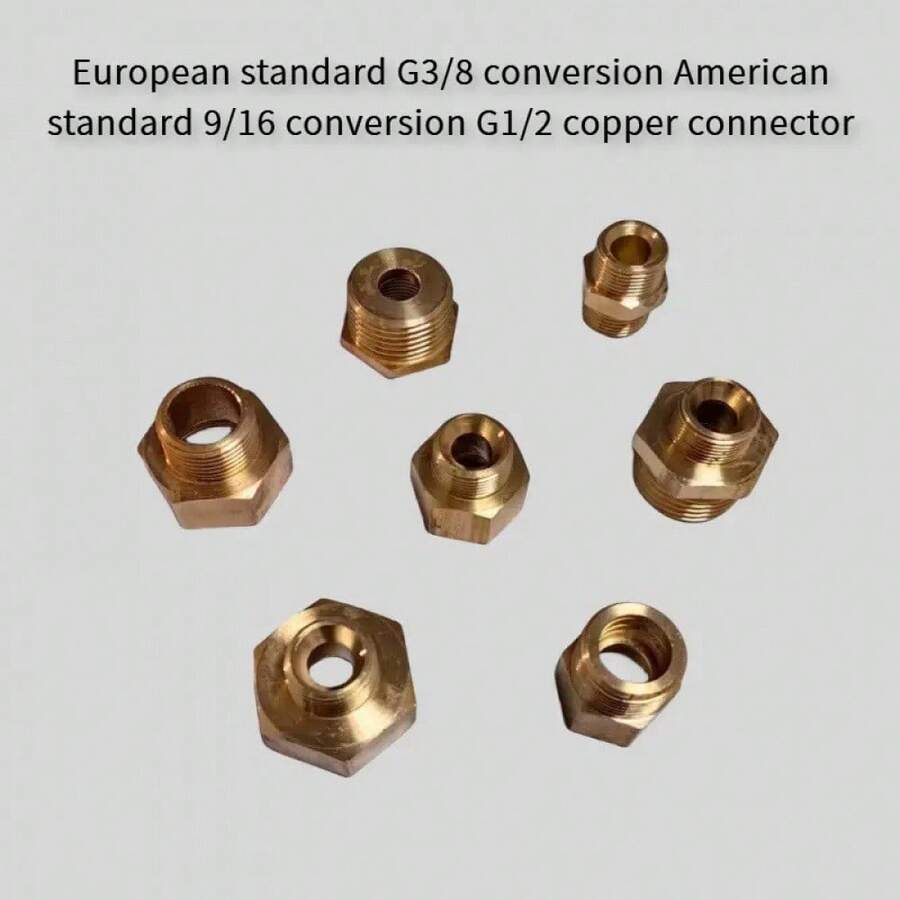 1入歐洲標準g3/8水龍頭轉美國標準9/16螺紋,適用於g1/2進水編織銅轉接器