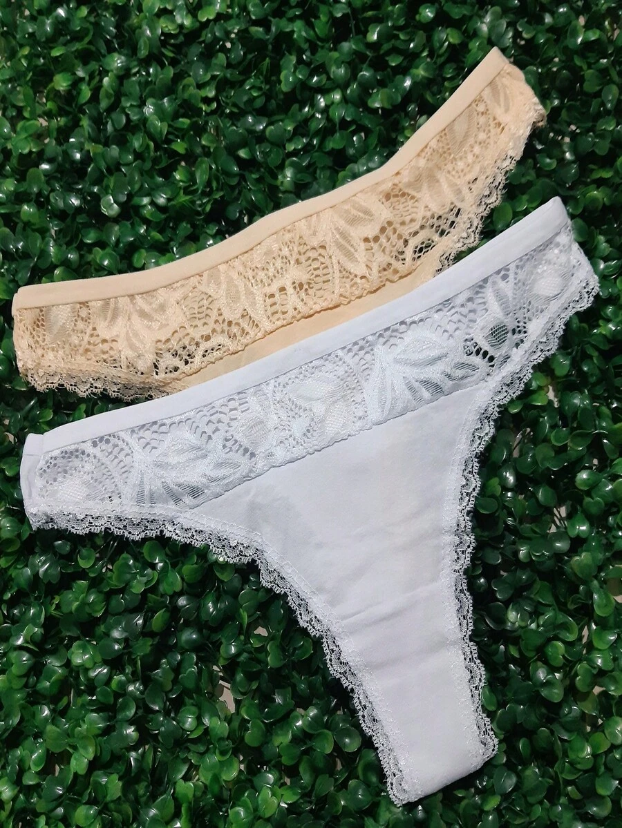 2 Piece Set Of Cotton Thongs Assorted Colors - Beige - View 1