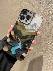 1pc Mountain & Water Landscape 3d Pattern Tpu Shockproof Phone Case Compatible With IPhone - Multicolor - View 1