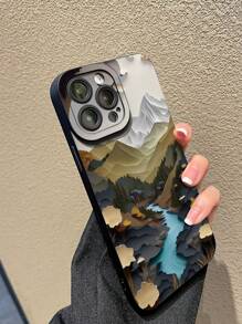 1pc Mountain & Water Landscape 3d Pattern Tpu Shockproof Phone Case Compatible With IPhone - Multicolor - View 2