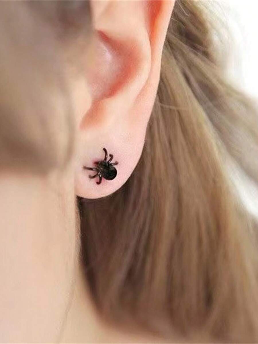 2 件裝獨特金屬黑色蜘蛛形耳環適合女士休閒裝