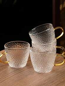 2入組/袋金色鍛紋玻璃咖啡杯,耐熱玻璃材質,適用於家庭、咖啡廳、派對、餐廳等場合