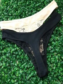 2 piezas Set de Tangas de Algodón colores surtidos - Negro - Ver 3