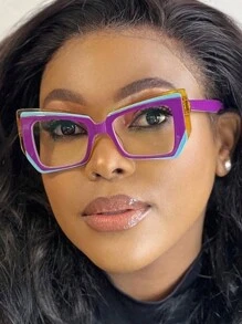 1pc Fashion Cat Eye Non-Prescription Glasses, High-End Casual Mix-Color Non-Prescription Glasses - Purple - View 1