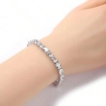 1 Pulsera De Cadena De Cobre Elegante Con Decoración Completa De Diamantes De Imitación, Adecuada Para Uso Diario - Escribe un - Ver 7