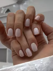 24 piezas de uñas cuadradas cortas de un solo color sólido para llevar con un kit para limar, incluye un pegamento tipo gel para presionar las uñas. Suministros para uñas - Blanco - Ver 1