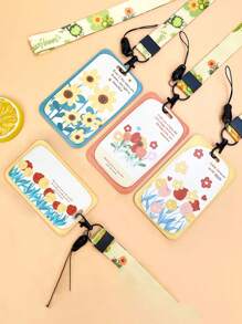 1pc Creative Cute Flower Pattern Card Holder With Protective Sleeve And Lanyard For Students - Multicolor - View 2
