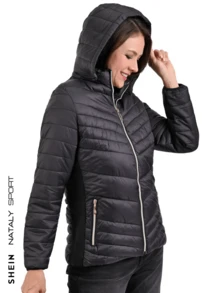 Women's Navy Blue Jacket With Hat And Lined - Black - View 3