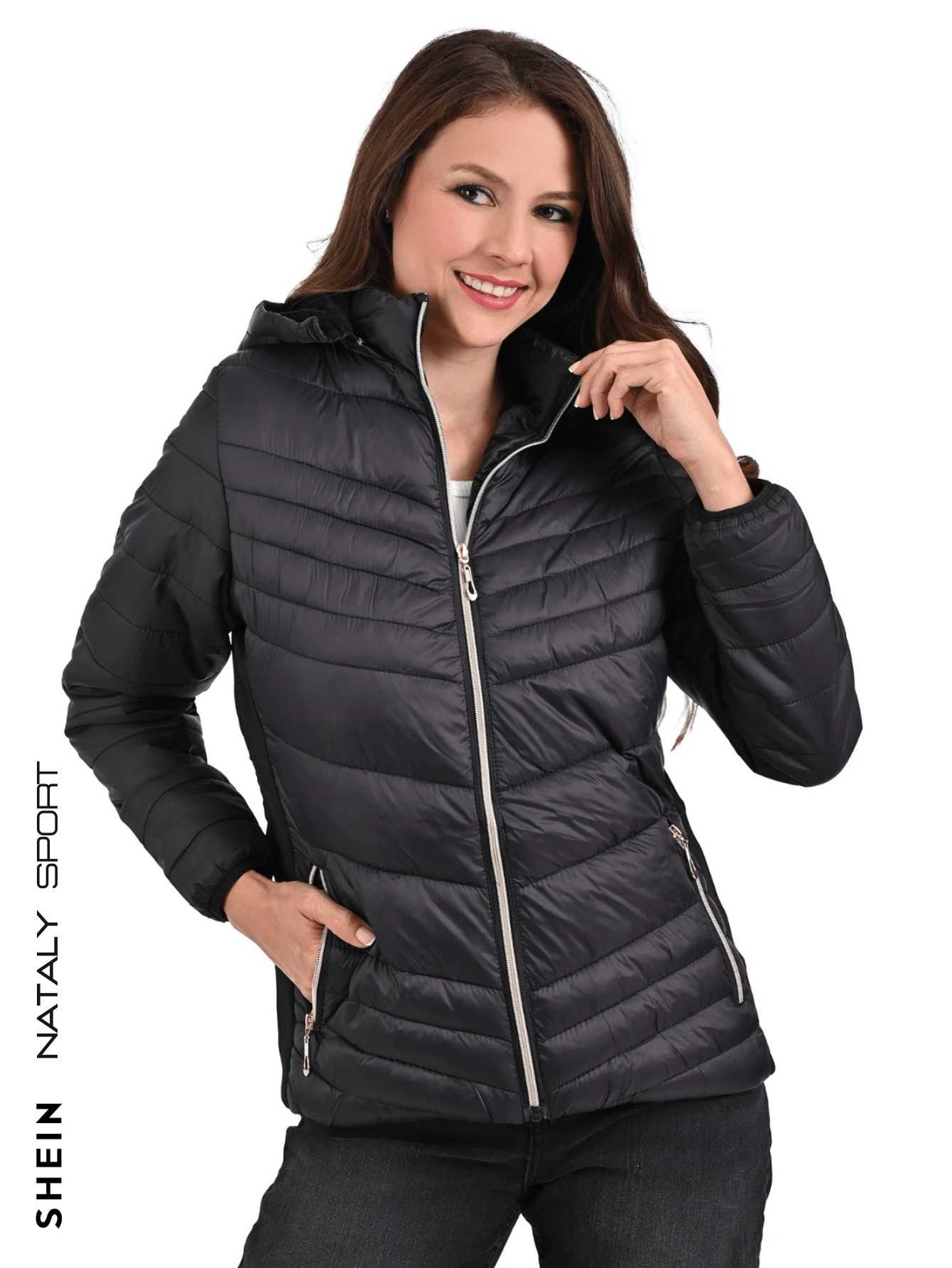 Women's Navy Blue Jacket With Hat And Lined - Black - View 1