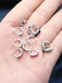 1对女士个性化绿色长方形立方氧化锆镶嵌925纯银耳环，防过敏耳环，日常佩戴，礼品 - 綠色的 - 查看 2