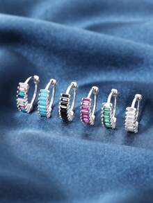 1对女士个性化绿色长方形立方氧化锆镶嵌925纯银耳环，防过敏耳环，日常佩戴，礼品 - 綠色的 - 查看 5