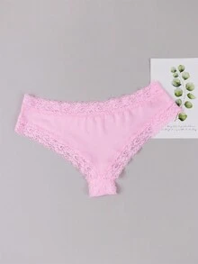Tanga Rosa Sexy De Encaje De Talla Grande - Rosa Pálido - Ver 3