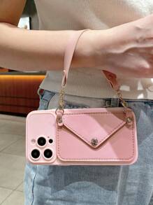 1 Bao Đựng Thẻ Phong Bì Cầm Tay Màu Hồng + Vỏ Điện Thoại Màu Hồng Có Cửa Sổ Lớn/Khung Ống Kính Mega/Vỏ Bảo Vệ Ống Kính Tương Thích Với Apple - hồng - Xem 1