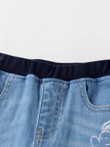 Annil Girls' Spring And Autumn Versatile Cotton Denim Pants Blue