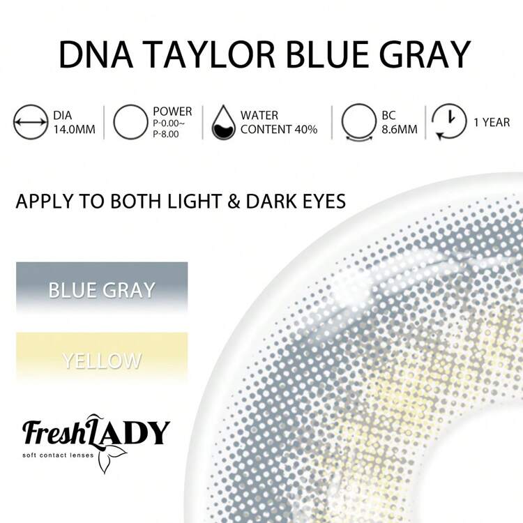 Lentes de contacto de color natural Freshlady, Pupilentes Iris Dna Taylor azul-gris, desechables en 1 año - Azul - Ver 6