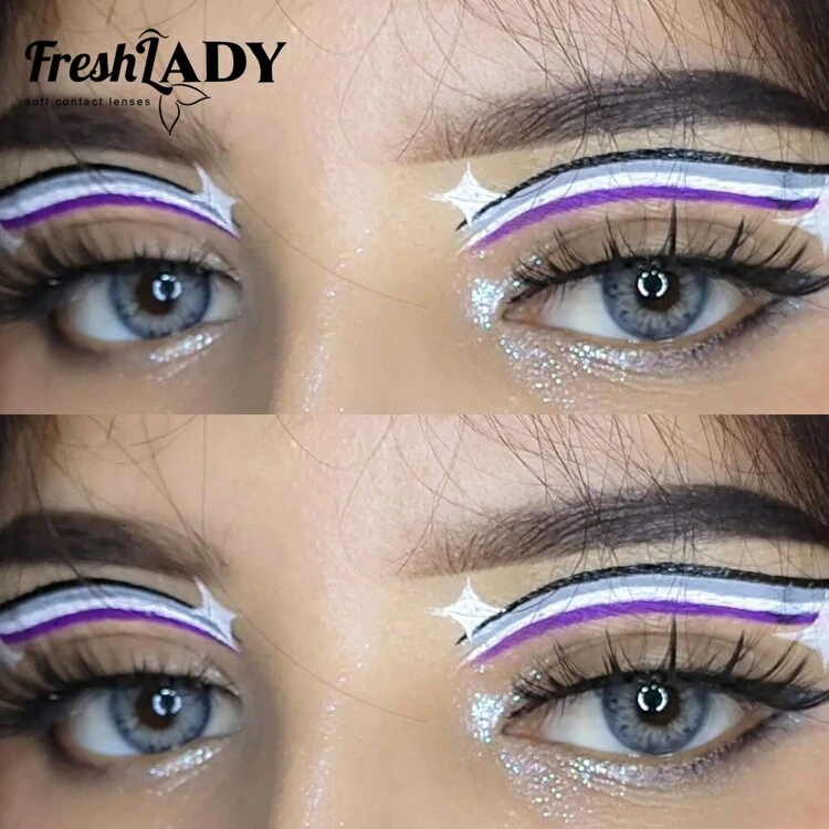 Lentes de contacto de color natural Freshlady, Pupilentes Iris Dna Taylor azul-gris, desechables en 1 año - Azul - Ver 9