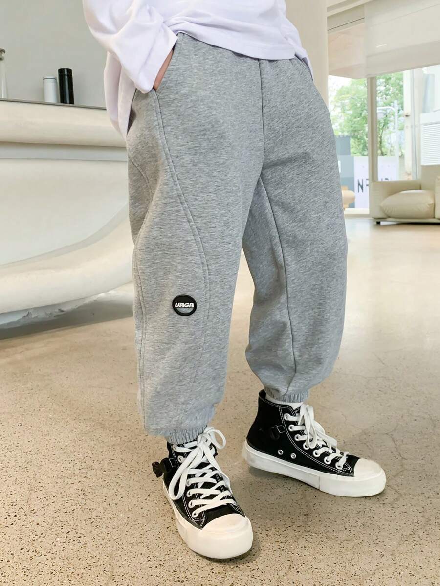 加厚針織運動長褲適用於幼童男孩 - 灰色 - 查看 1