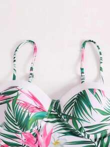 Plus Size Tropical Print Underwire Swimwear - Multicolor - View 3