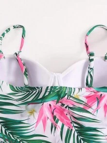 Plus Size Tropical Print Underwire Swimwear - Multicolor - View 4