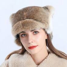 New Fashion Women Real Natural Rabbit Fur Bomber Hats Winter Lady Warm Fluffy Rabbit Fur Hat Fur Caps - Yellow - View 2