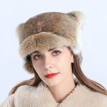 New Fashion Women Real Natural Rabbit Fur Bomber Hats Winter Lady Warm Fluffy Rabbit Fur Hat Fur Caps - Yellow - View 4