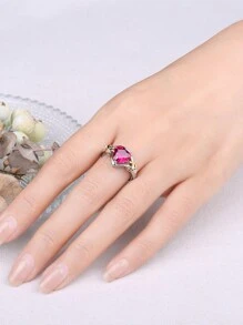 JewelryPalace 1個迷人優雅的925純銀銀戒指,愛心設計,精美多面剪裁創造紅寶石,女性約會禮物、日常裝飾精美珠寶飾品 - 紅色 - 查看 4
