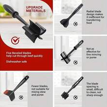 1pc Meat Chopper Heat Resistant Pulverizer Suitable For Hamburger Meat Ground Beef Smasher Shredder Top-Quality Meat Masher Grinder For Crafting Burgers, Beef, Turkey, And More - Black - View 4