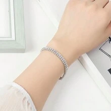 1 Pulsera De Cadena De Cobre Elegante Con Decoración Completa De Diamantes De Imitación, Adecuada Para Uso Diario - Escribe un - Ver 3