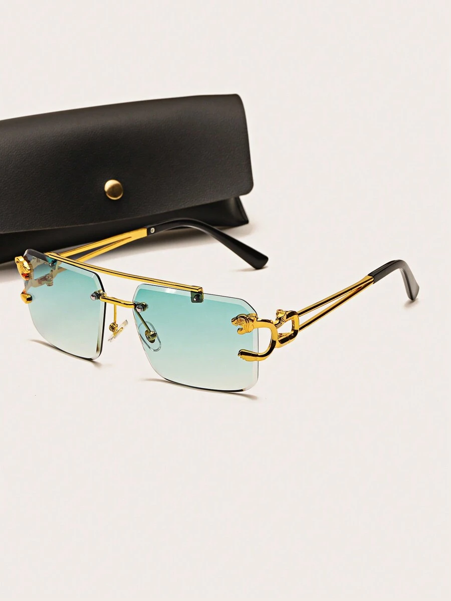 1pair Unisex Square Fashion Rimless Edged Leopard Pattern Decorative Glasses Beach Accessories Glasses Shades - Multicolor - View 1