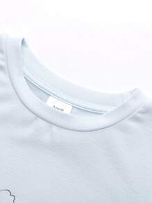 Annil 少女秋冬季可愛小羊印花Modal長袖家居睡衣2件套裝，藍色 - 藍色 - 查看 4