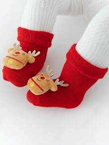 1 Pair Of Christmas Baby Cute Elk Dolls, Thickened Cold-proof And Warm Terry Socks, Anti-slip Dotted Socks, Suitable For Daily Wear In Autumn And Winter - Multicolor - View 4