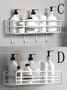 1pc Simple Black Hollow Wall Mounted Storage Shelf, Modern Iron Bathroom Storage Rack For Household - White - View 5