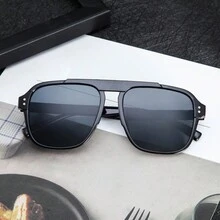 1pc Women's Square Personalized Plastic Frame Fashion Glasses, Suitable For Outdoor Beach Activities - Black - View 8