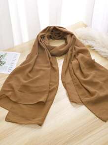 1入女士咖啡棕色極簡主義雪紗透光絲巾,適合日常使用,可當頭巾或披肩 - 咖啡棕 - 查看 2