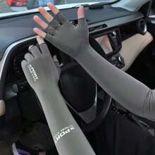 Mangas protectoras contra el sol y los rayos UV para los brazos que cubren los dedos con agarre y capacidad táctil - Gris - Ver 2