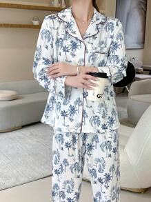 藍色圖案長袖家居服套裝 - 藍色 - 查看 5