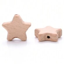 10入組/袋五角星、花朵、鳥形木珠帶直孔 - 駝色 - 查看 13