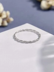 Stylever 1pc Minimalist Stackable Twisted Plain Ring Ladies Jewelry For Women s925 Sterling Silver Simple Ring Fine Jewelry Gift For Girls Daily Decor - Silver - View 4