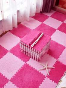 12pcs Pink Plush Foam Cushions, Removable & Washable, Non-shedding, For Girls' Room, Square Interlocking, Fluffy & Comfortable, Non-slip, Ideal For Living Room, Bedroom, Baby Room, Kindergarten Decoration, Size: 11.8 X 11.8 Inches - Hot Pink - View 5