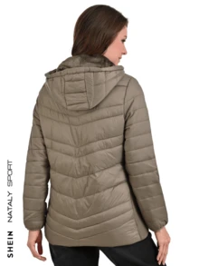 Women's Navy Blue Jacket With Hat And Lined - Camel - View 3