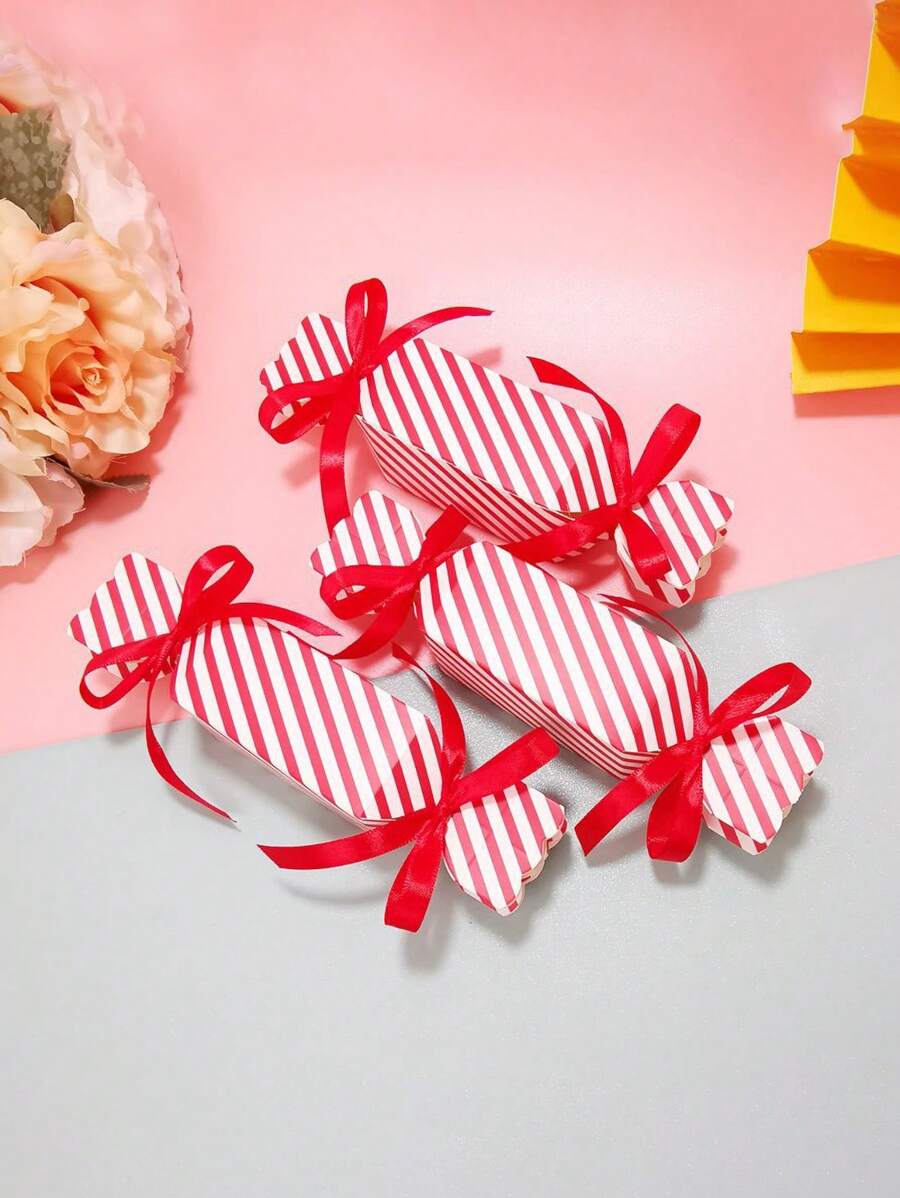 10pcs Striped Candy Box Christmas Festival Snack Wrapping Packaging - Red - View 1
