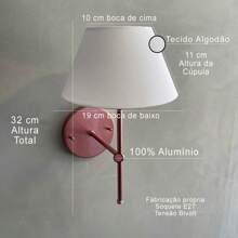 Wall Sconce Bedside Lamp Bedroom Or Hallway With Dome Cotton Fabric Bivolt - 粉色 - 查看 3