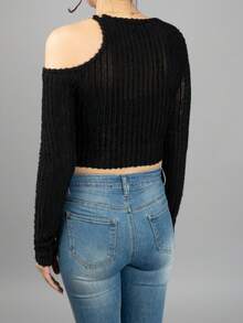 Blusa para dama unicolor con piedras y hombro descubierto - Negro - Ver 6