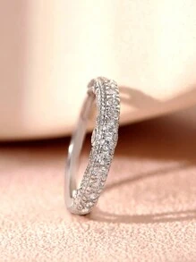 AIHUASI 1入組真925純銀永恆結婚戒指適合女士方晶鋯石精細首飾類 - 銀色 - 查看 4