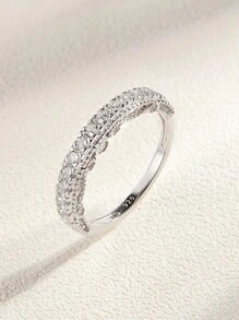 AIHUASI 1入組真925純銀永恆結婚戒指適合女士方晶鋯石精細首飾類 - 銀色 - 查看 10