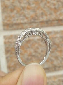 AIHUASI 1入組真925純銀永恆結婚戒指適合女士方晶鋯石精細首飾類 - 銀色 - 查看 9