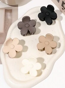 5 件/套黑色可爱甜美哑光花卉天鹅绒发圈，适合女孩扎小马尾辫 - 彩色 - 查看 1