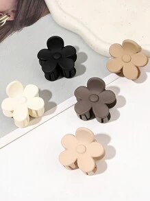 5 件/套黑色可爱甜美哑光花卉天鹅绒发圈，适合女孩扎小马尾辫 - 彩色 - 查看 2