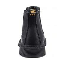 男式高帮钢头安全靴 - 防水、防滑、防刺穿工作靴,适用于工业建筑、仓库工作和户外劳动,一脚蹬设计,无鞋带,方便穿着,重型战斗风格,全地形抓地力,适用于恶劣环境的脚踝支撑 - 黑色 - 查看 5